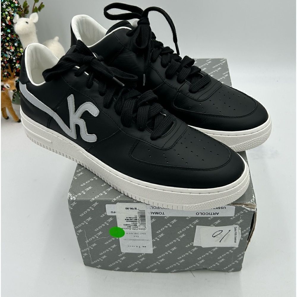 Men’s Kiton KNT black leather sneakers size 11 maiden in Italy